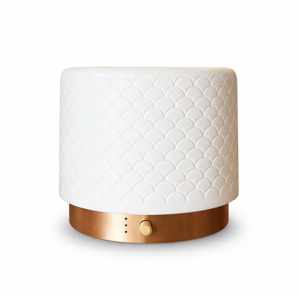 Buba-Pro ultrasonic diffuser with ceramic cover and gold base – essential oil diffuser for home aromatherapy