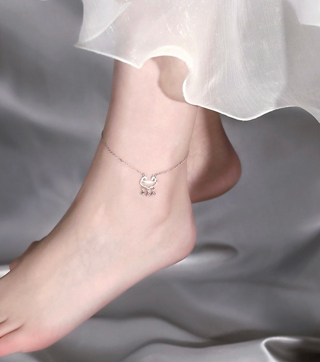 925 Sterling Silver Longevity Lock Anklet