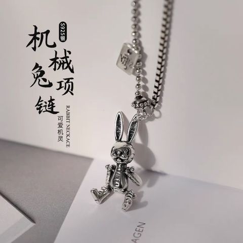 925 Sterling Silver Mechanical Rabbit Necklace