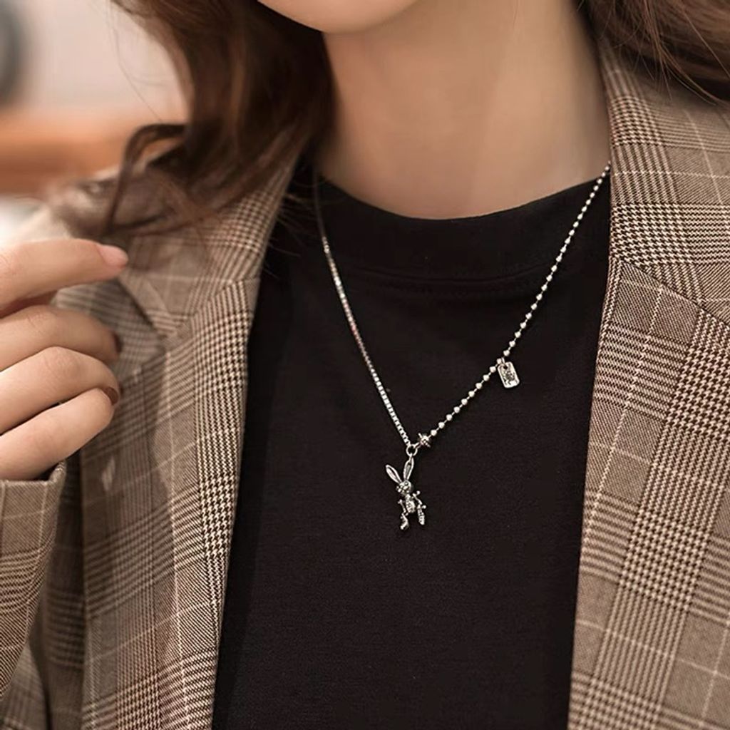 925 Sterling Silver Mechanical Rabbit Necklace