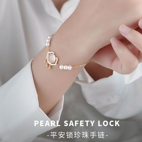 925 Sterling Silver Pearl Safety Lock Bracelet