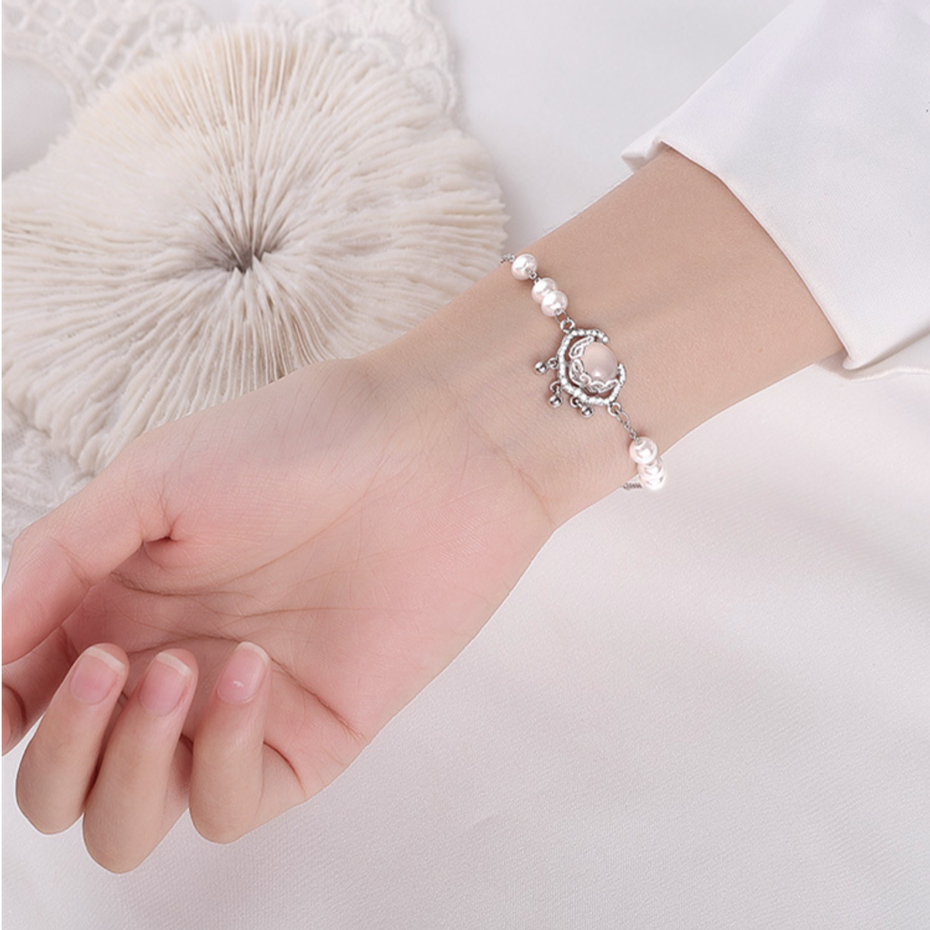 925 Sterling Silver Pearl Safety Lock Bracelet