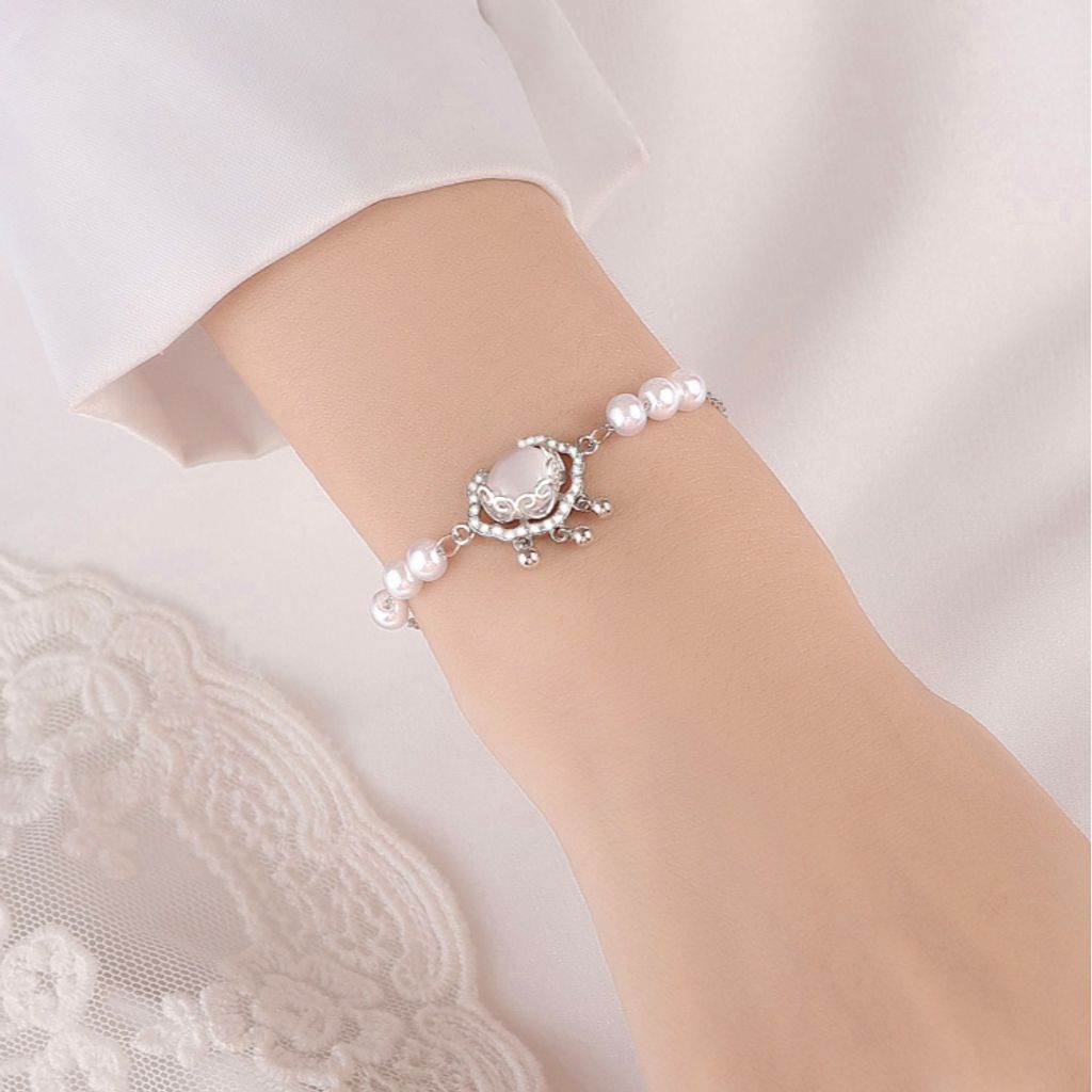 925 Sterling Silver Pearl Safety Lock Bracelet