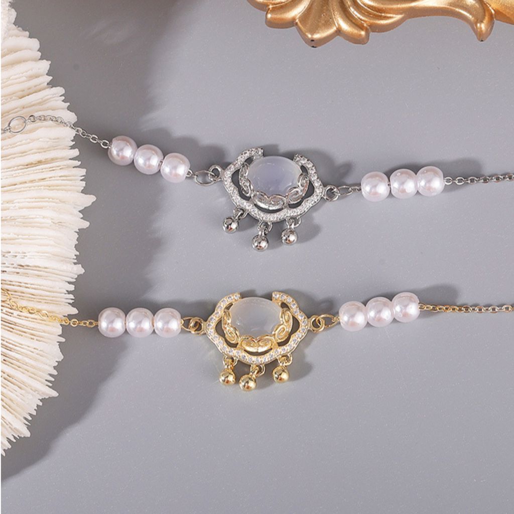 925 Sterling Silver Pearl Safety Lock Bracelet