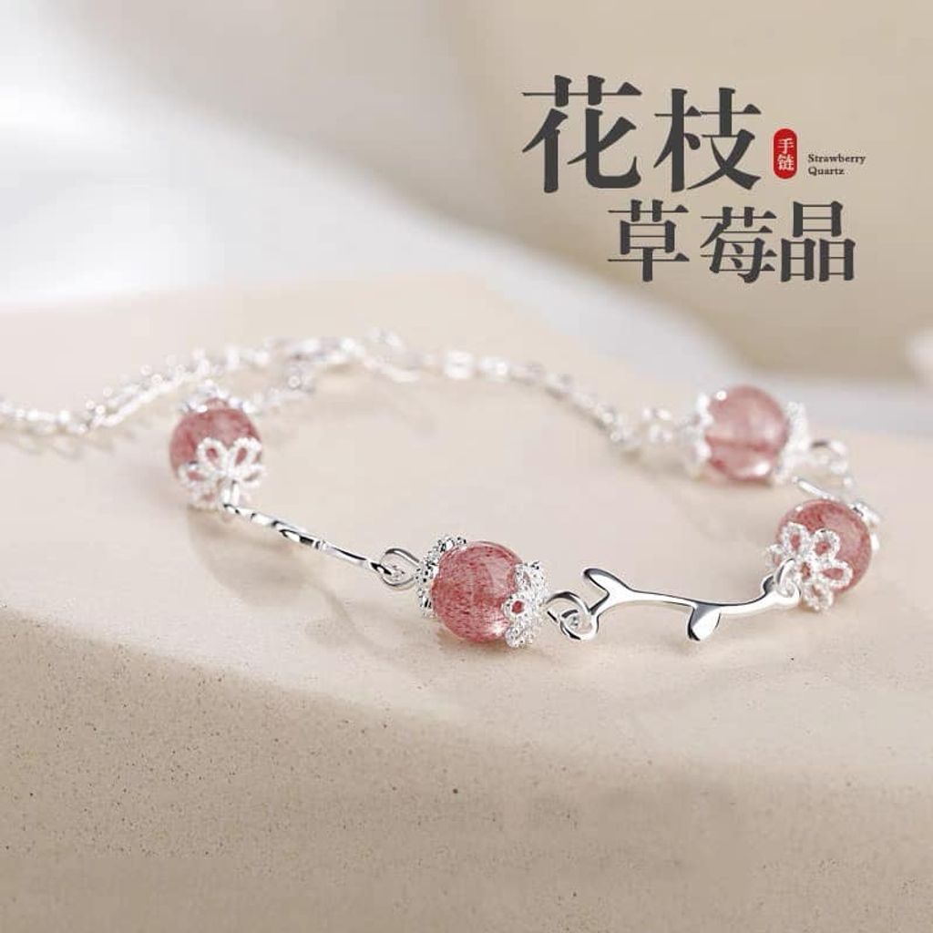 925 Sterling Silver Strawberry Crystal Bracelet