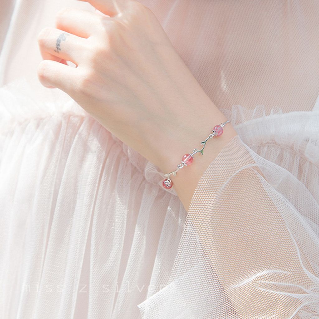 925 Sterling Silver Strawberry Crystal Bracelet
