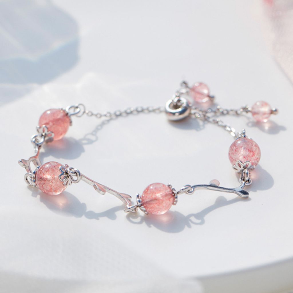 925 Sterling Silver Strawberry Crystal Bracelet