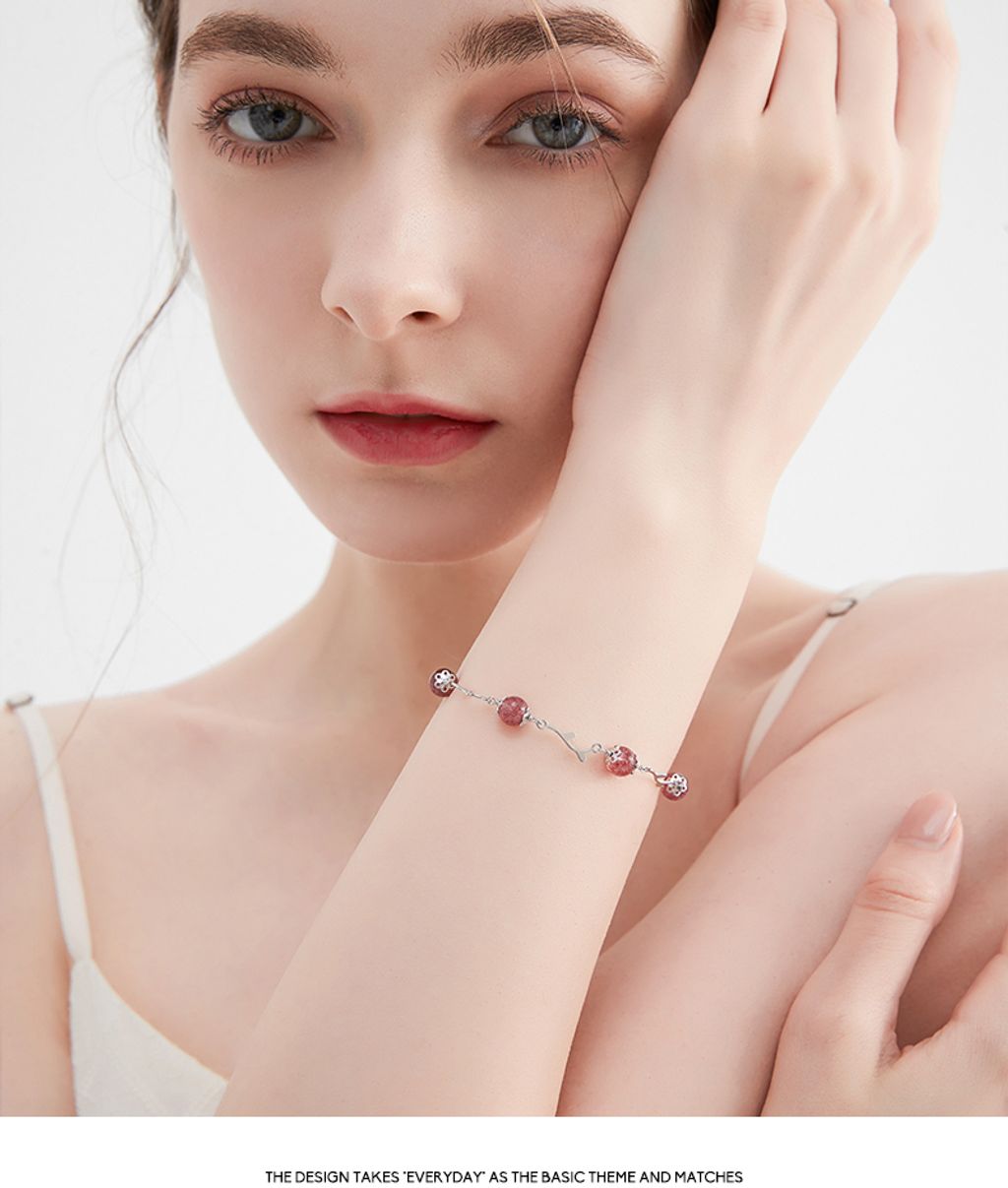 925 Sterling Silver Strawberry Crystal Bracelet