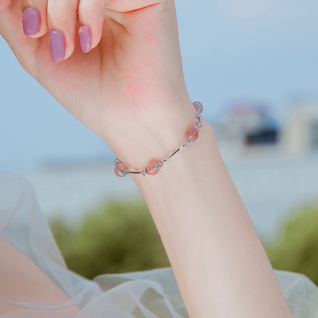 925 Sterling Silver Strawberry Crystal Bracelet