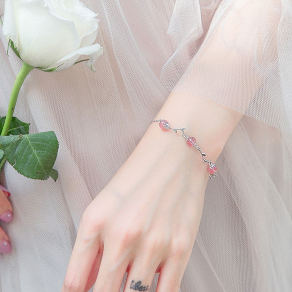 925 Sterling Silver Strawberry Crystal Bracelet