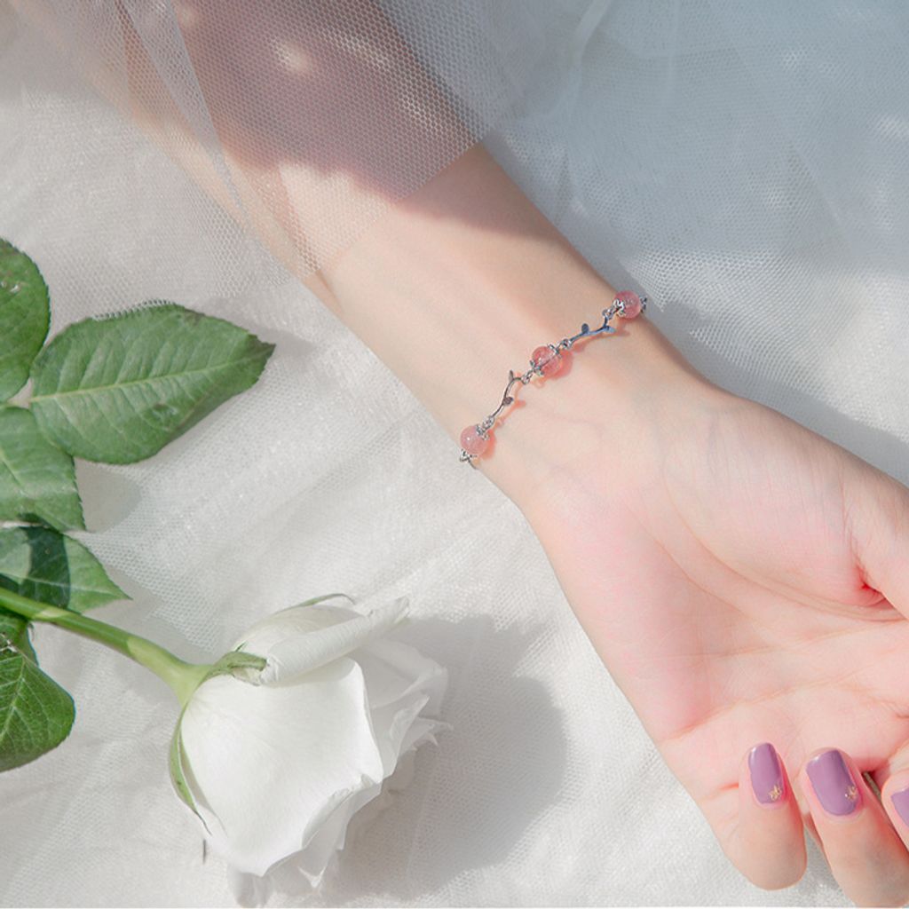 925 Sterling Silver Strawberry Crystal Bracelet