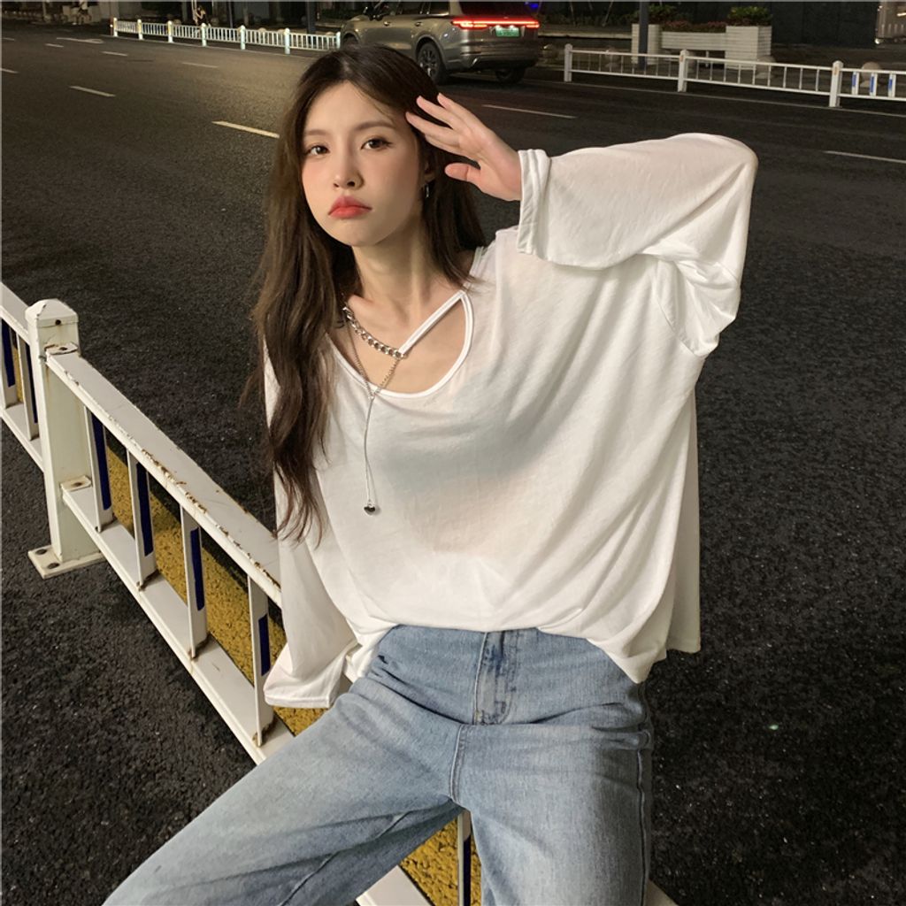 Cutout Long Sleeve T-shirt Thin Top