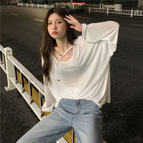 Cutout Long Sleeve T-shirt Thin Top