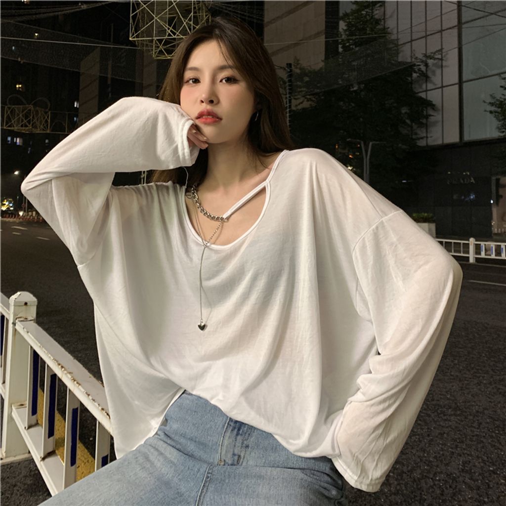 Cutout Long Sleeve T-shirt Thin Top