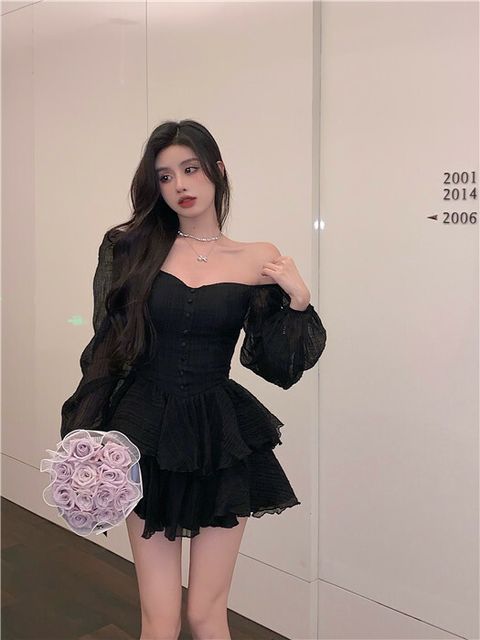 Puff Sleeves Chiffon Dress