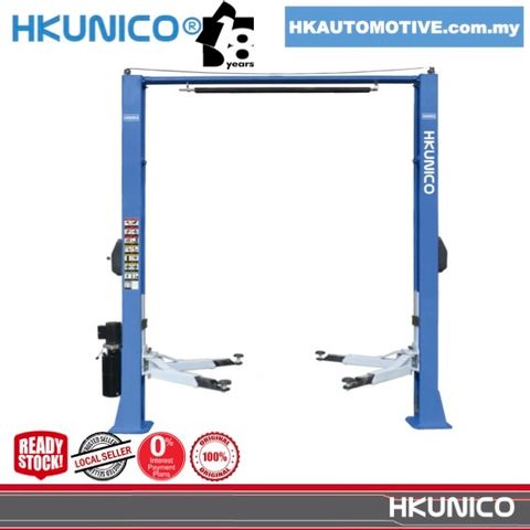 HKUNICO HTL3840E 4-Ton clear-floor two-post lift with overhead beam