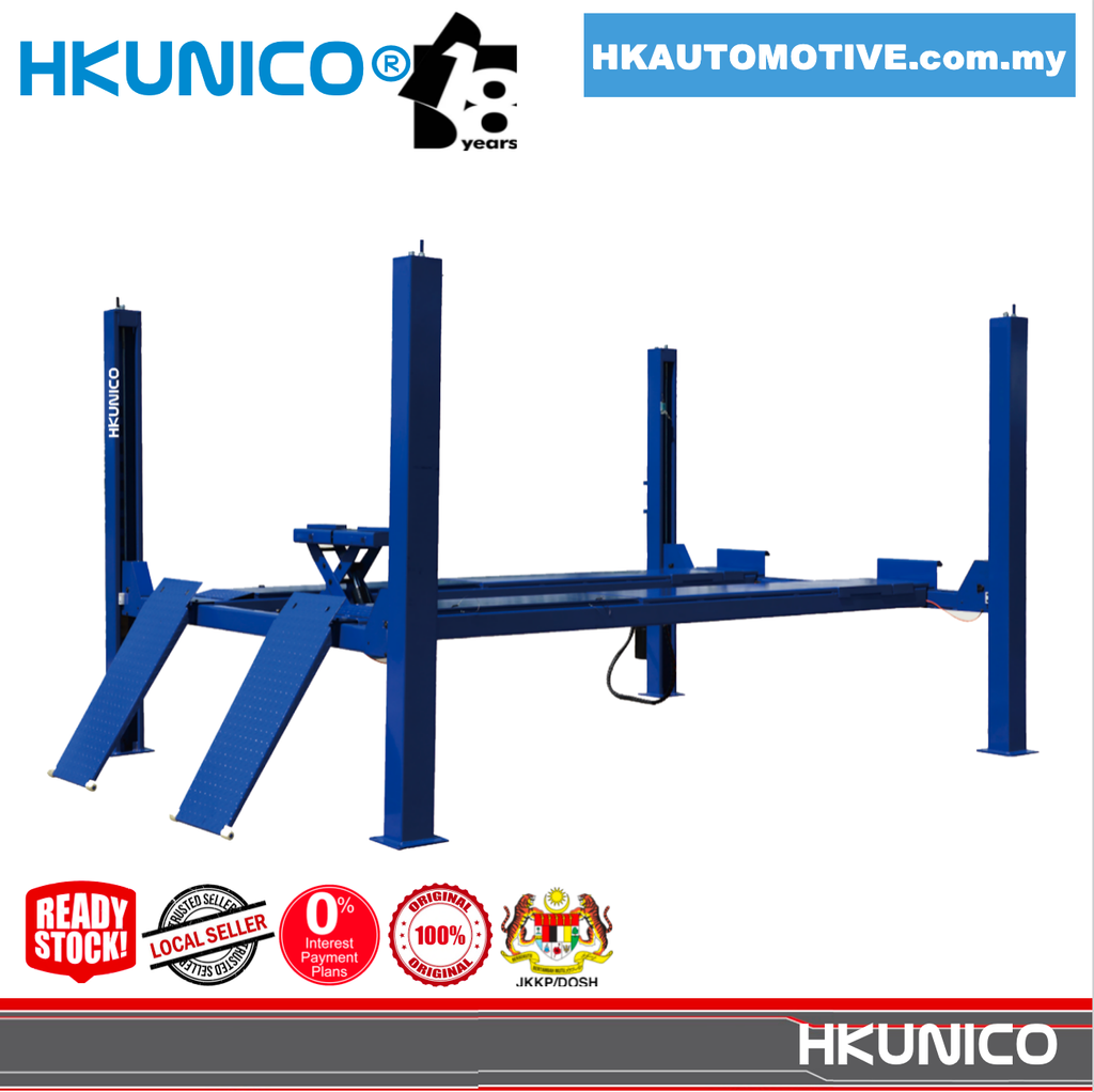 HKUNICO HG-4Z-40B 4-Ton four-post wheel alignment lift with slip plates for automotive workshop