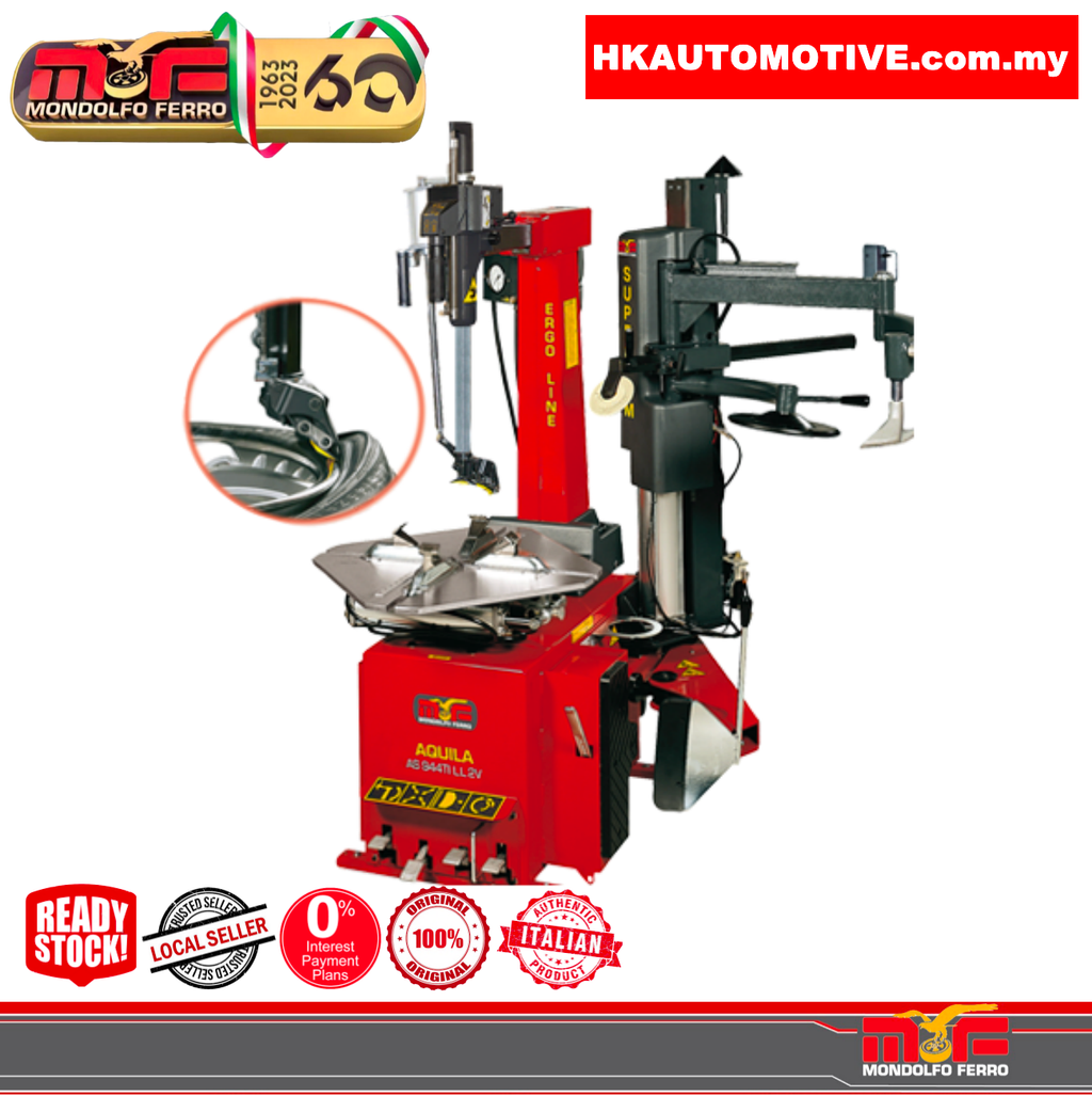 MONDOLFO FERRO AS944LL2VSRM 24 inch Super-Automatic Leverless Tyre Changer with Super RM helper arm