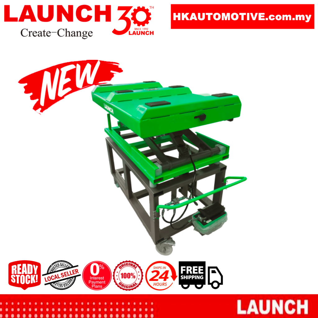 LAUNCH TLT615D EV battery pack lifting platform used for electric vehicle workshop maintenance in Malaysia.