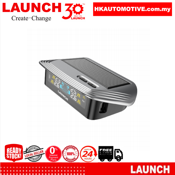 LAUNCH CRT100 TPMS wireless solar powered tyre pressure monitoring system display for cars.