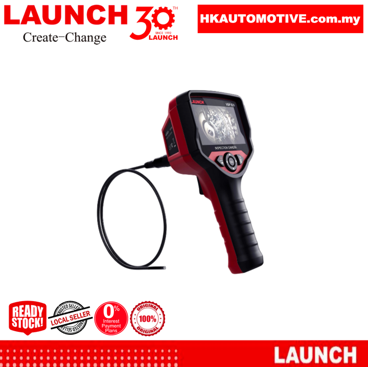LAUNCH VSP-828 portable videoscope with flexible inspection camera probe for automotive engine and cylinder diagnostics.