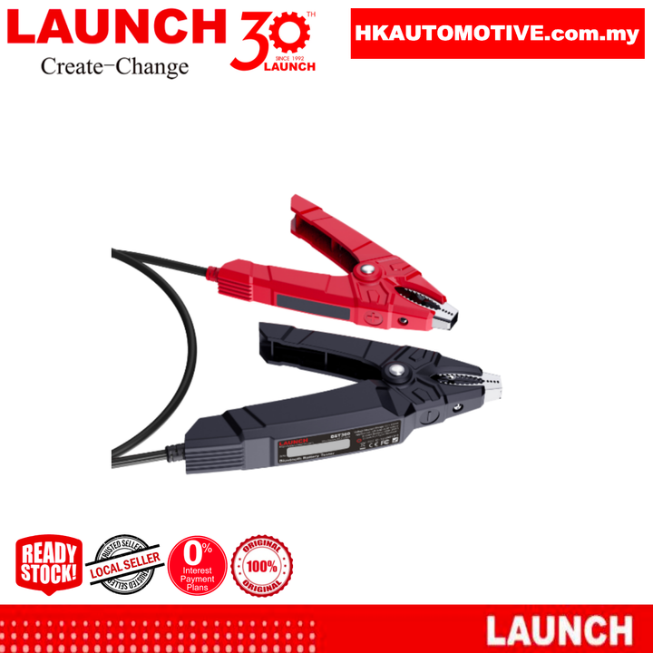 LAUNCH BST-360 Bluetooth Battery Tester connected to a 12V car battery