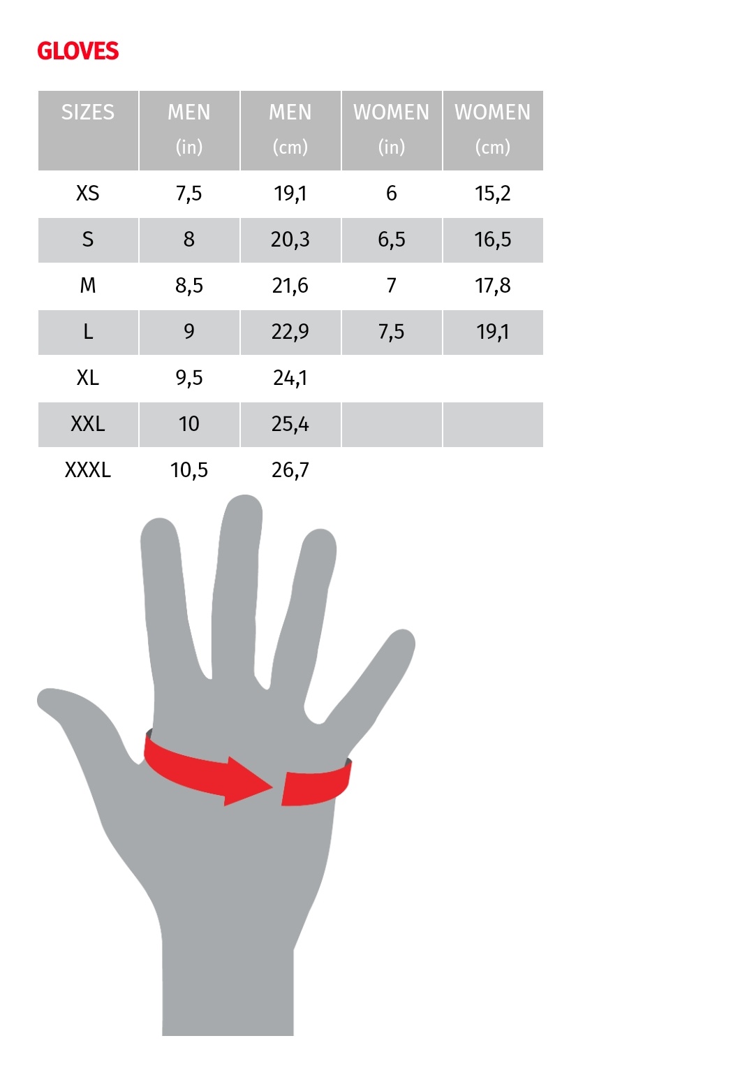 Agv Glove Size Chart