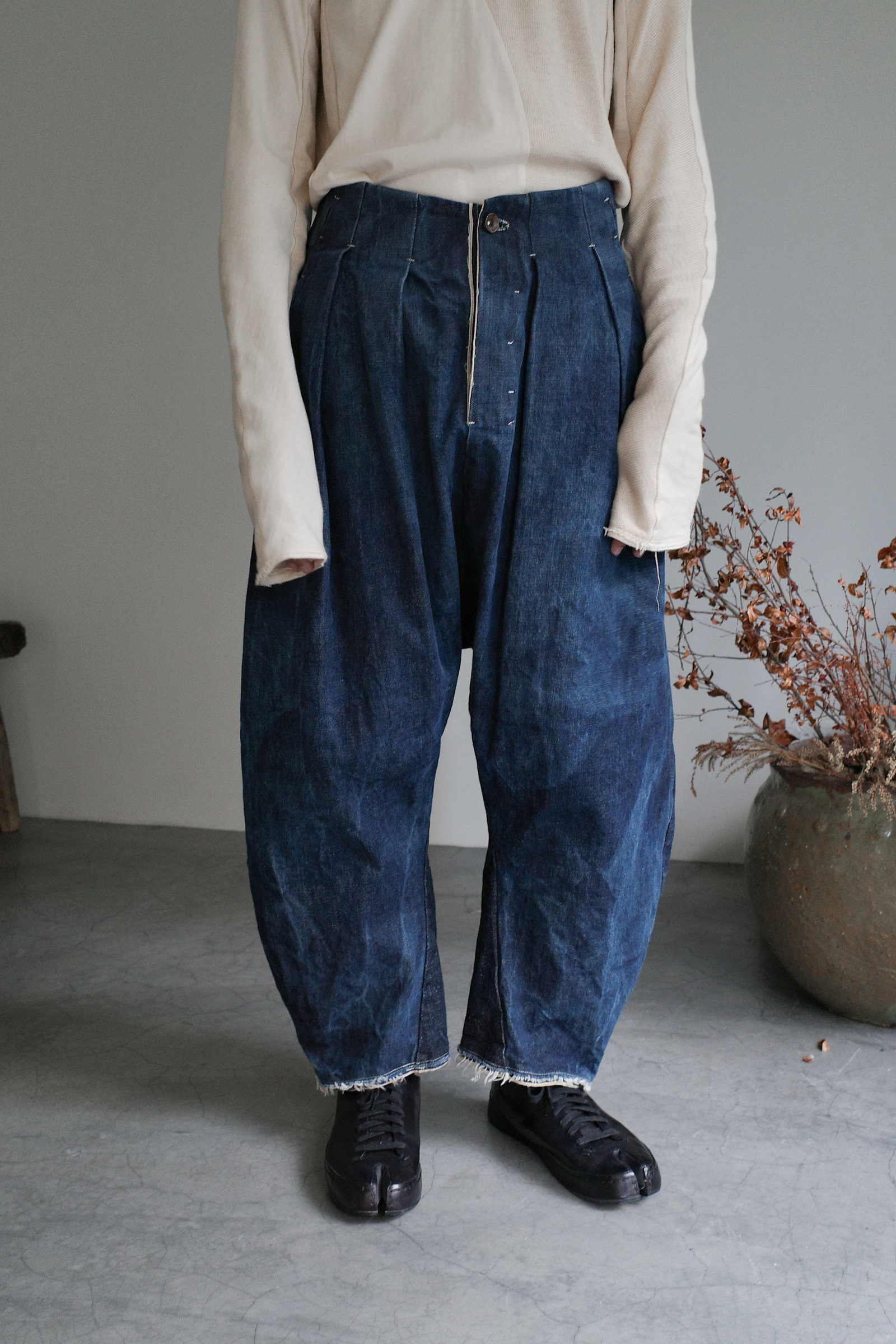PROJECTbyH. "EROS" Patchwork Pleated Drop - Crotch Wide Trousers