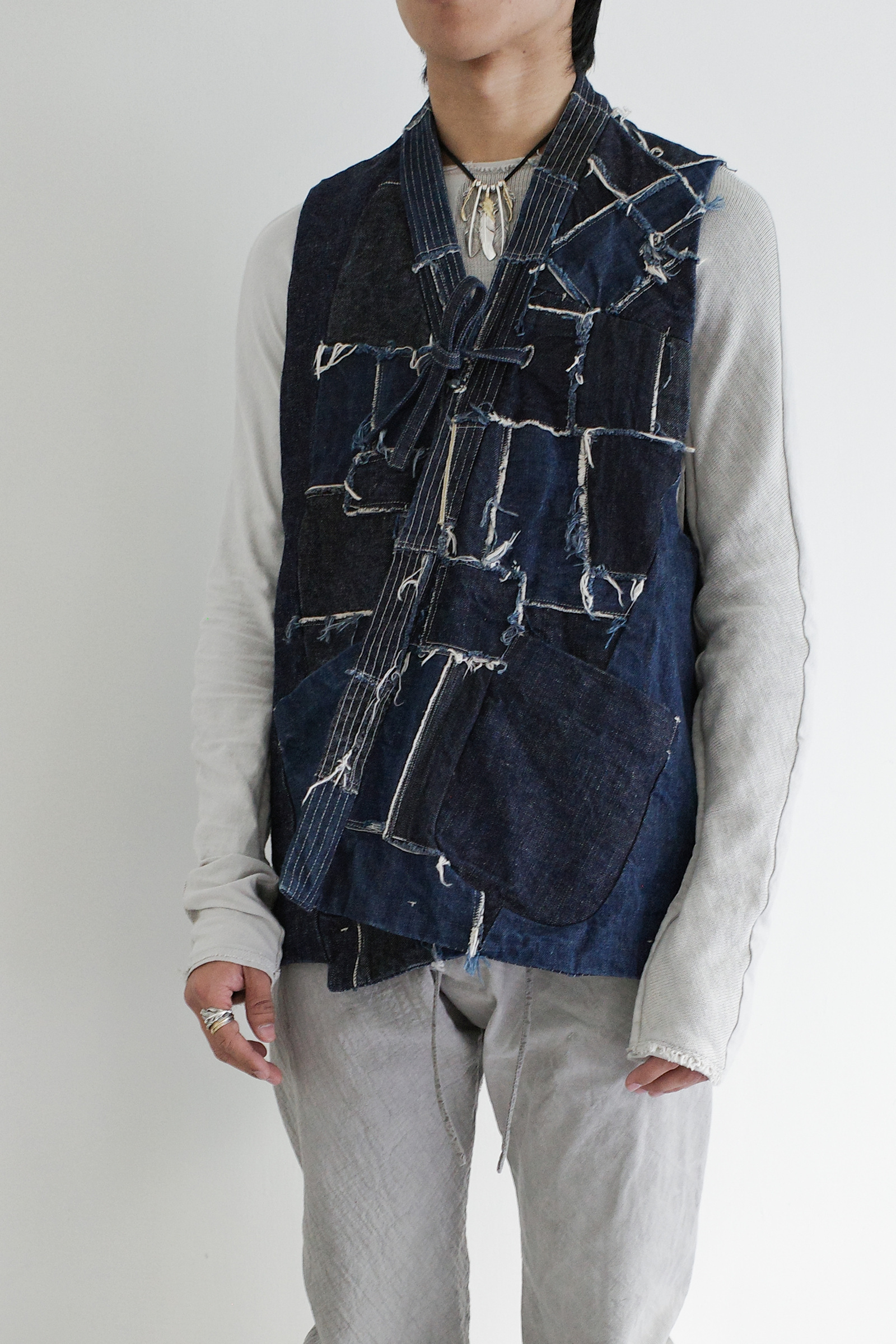 "CHIA" Denim Patchwork Twisted Seam Vest