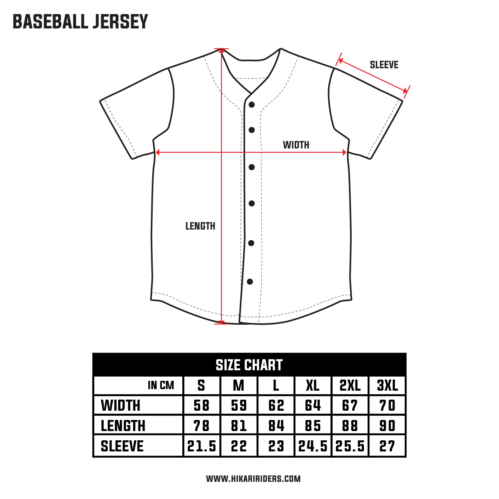 Size Chart (Baseball Jersey)