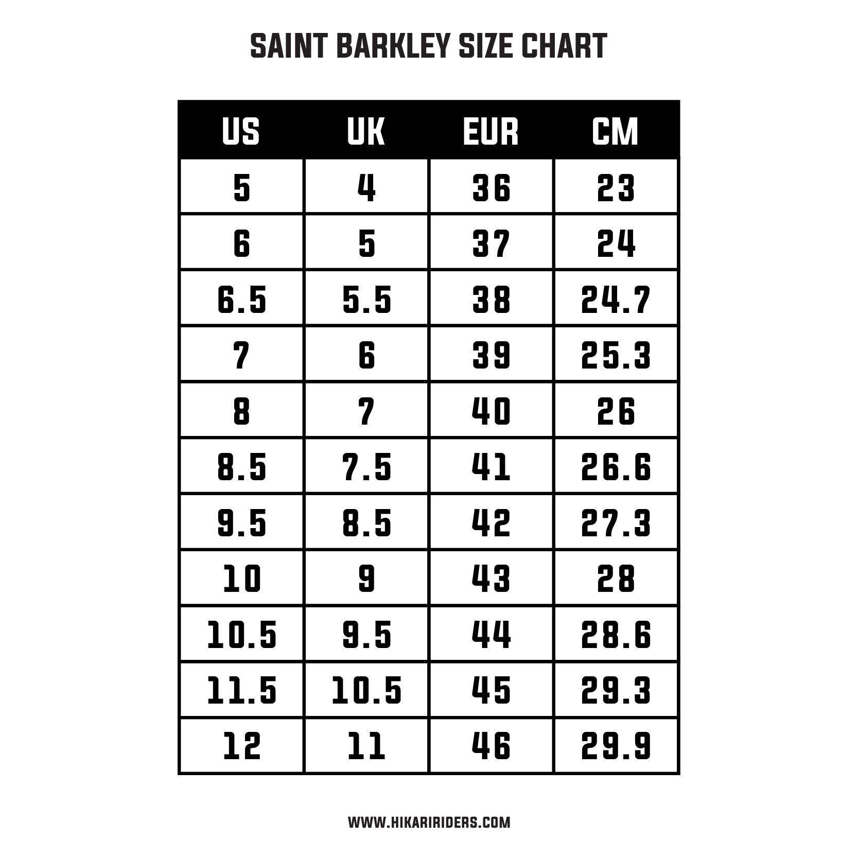 Saint Barkley Size Chart