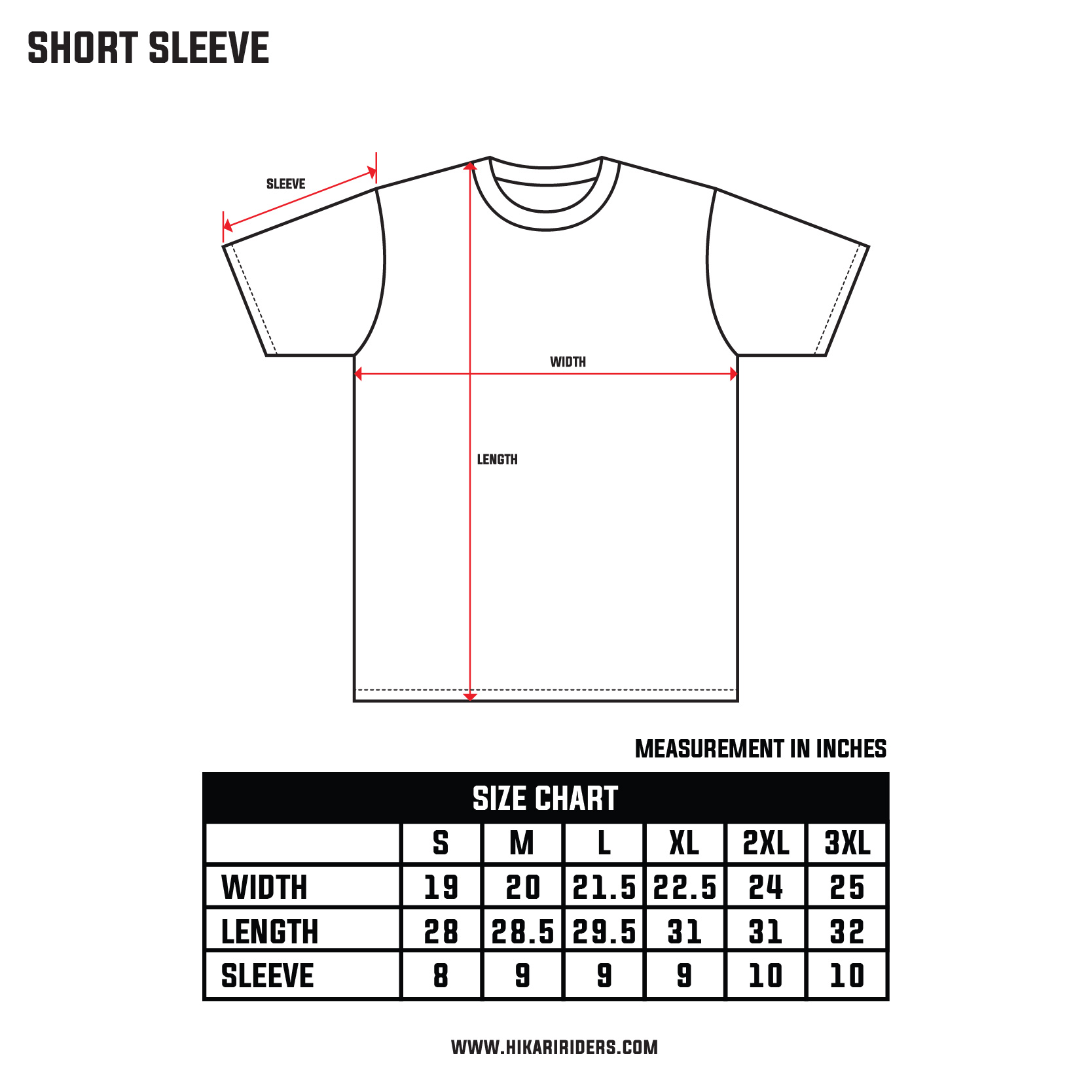 Size T-shirt Short Sleeve