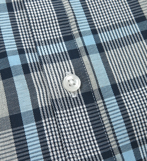 GIBBON 英倫風格紋休閒長袖襯衫水藍灰格-後背雙摺款-6