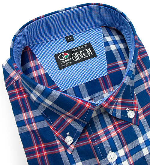 GIBBON 英倫風格紋休閒長袖襯衫‧藍紅格-4
