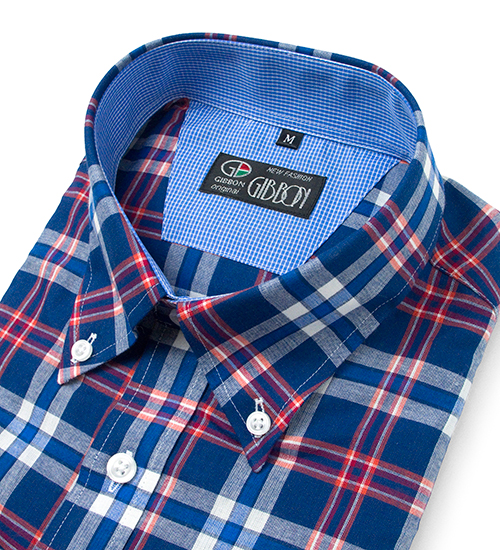 GIBBON 英倫風格紋休閒長袖襯衫‧藍紅格-5