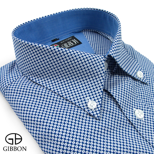 GIBBON 滿版小齒輪紋路裝飾休閒長袖襯衫‧藍白紋