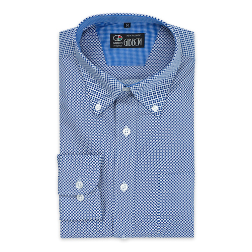 GIBBON 滿版小齒輪紋路裝飾休閒長袖襯衫‧藍白紋-2