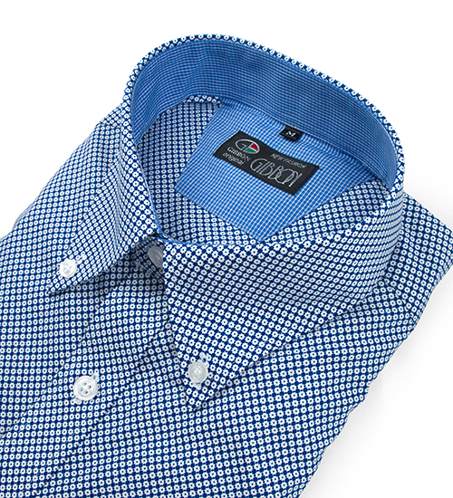 GIBBON 滿版小齒輪紋路裝飾休閒長袖襯衫‧藍白紋-4