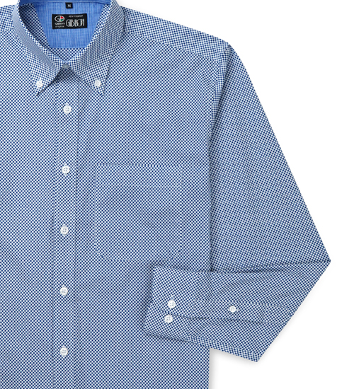GIBBON 滿版小齒輪紋路裝飾休閒長袖襯衫‧藍白紋-6
