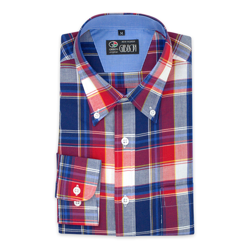 GIBBON 英倫風格紋休閒長袖襯衫‧紅藍格-2