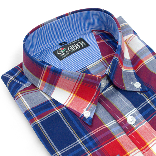 GIBBON 英倫風格紋休閒長袖襯衫‧紅藍格-3