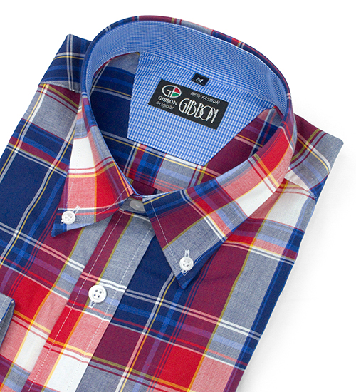 GIBBON 英倫風格紋休閒長袖襯衫‧紅藍格-5