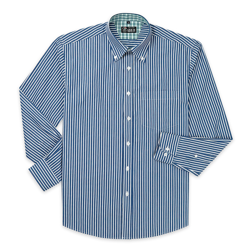 GIBBON 經典粗條紋休閒長袖襯衫‧深藍條-5