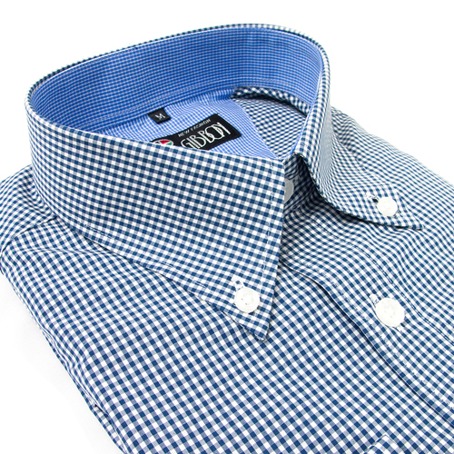GIBBON 海軍藍細格紋純棉休閒長袖襯衫-後背單摺款-3