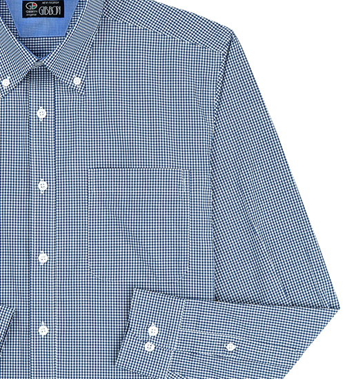GIBBON 海軍藍細格紋純棉休閒長袖襯衫-後背單摺款-5