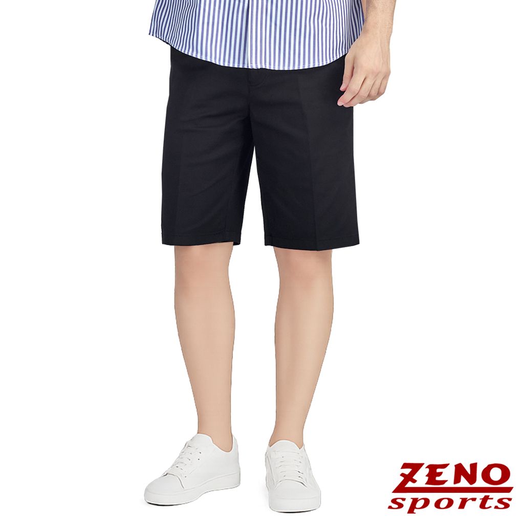 ZENO 極舒適純棉Elastic高彈性簡約素面黑色短褲