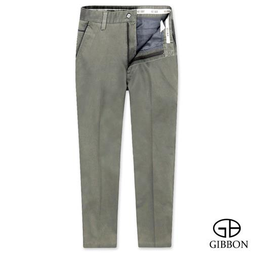 GIBBON 重磅棉slim fit修身彈性平口休閒長褲‧卡其綠