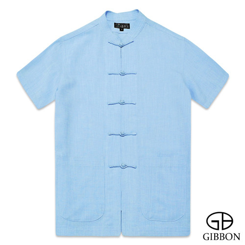 GIBBON吉朋-經典木紋感短袖唐裝-青藍 M.png