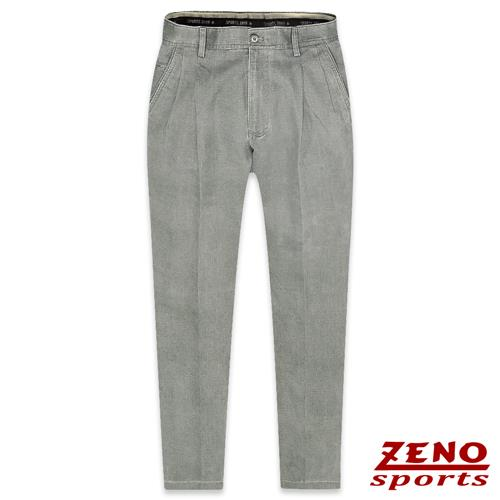 ZENO 簡約厚棉直紋打摺休閒褲‧灰綠