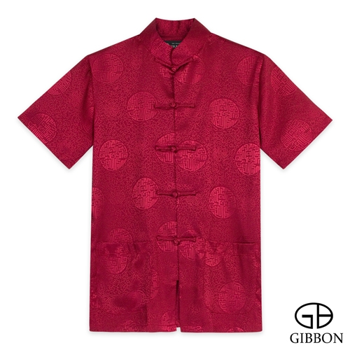 GIBBON吉朋-立領盤扣中性款古圖短袖唐裝-殷紅 XS-3XL.png